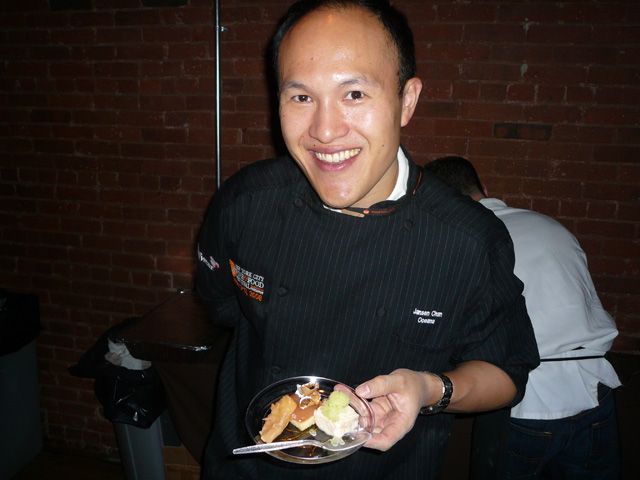 Chef Jansen Chan and his Sweet & Tart Apple Brioche with Frozen Chestnut Mousse. 